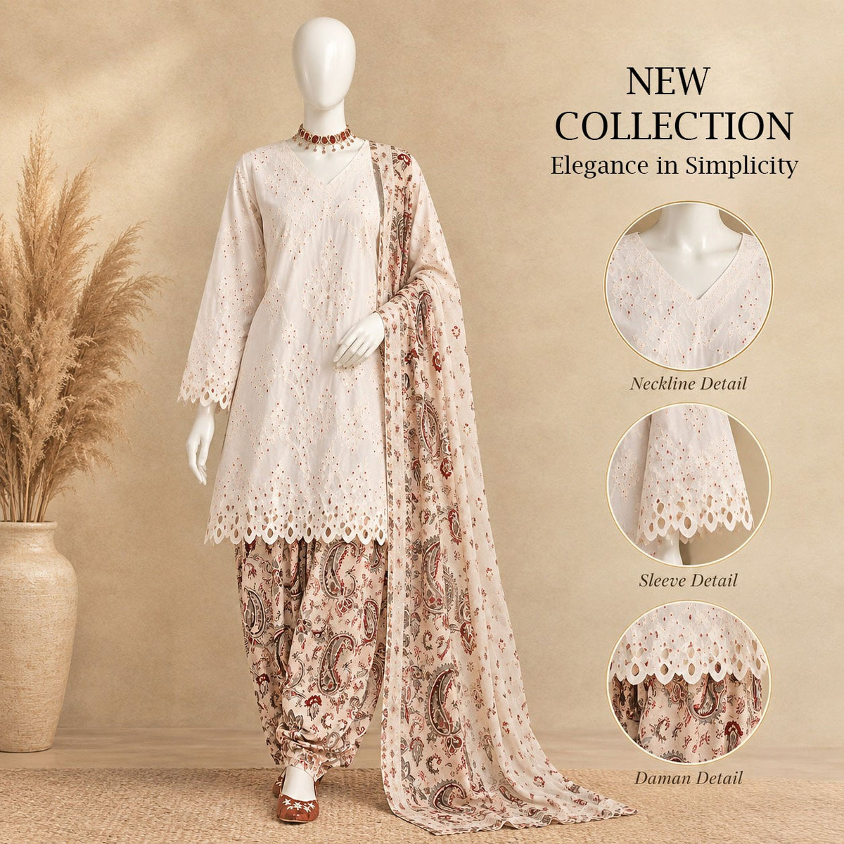 Off-White & Maroon Farshi Shalwar