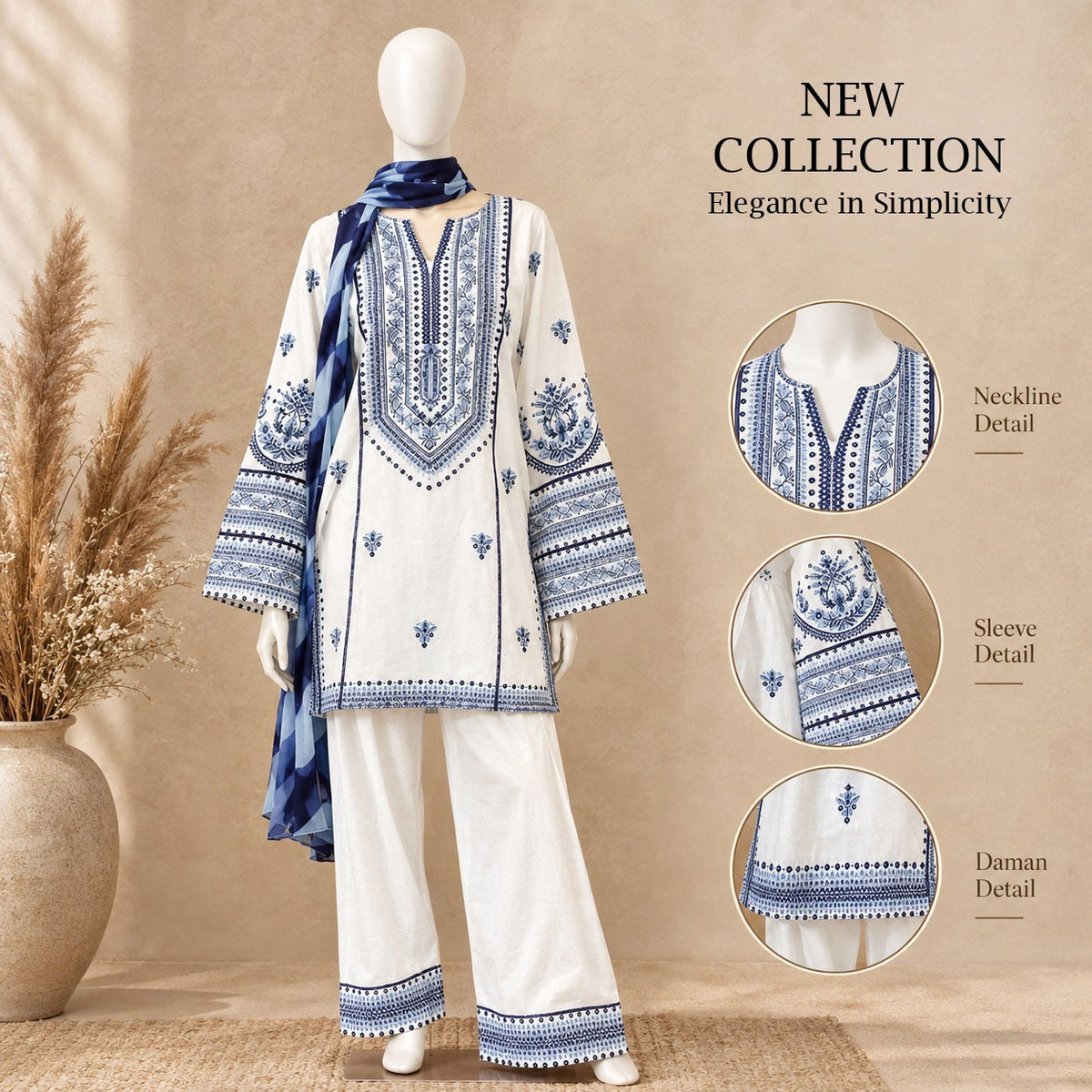 White & Indigo Blue